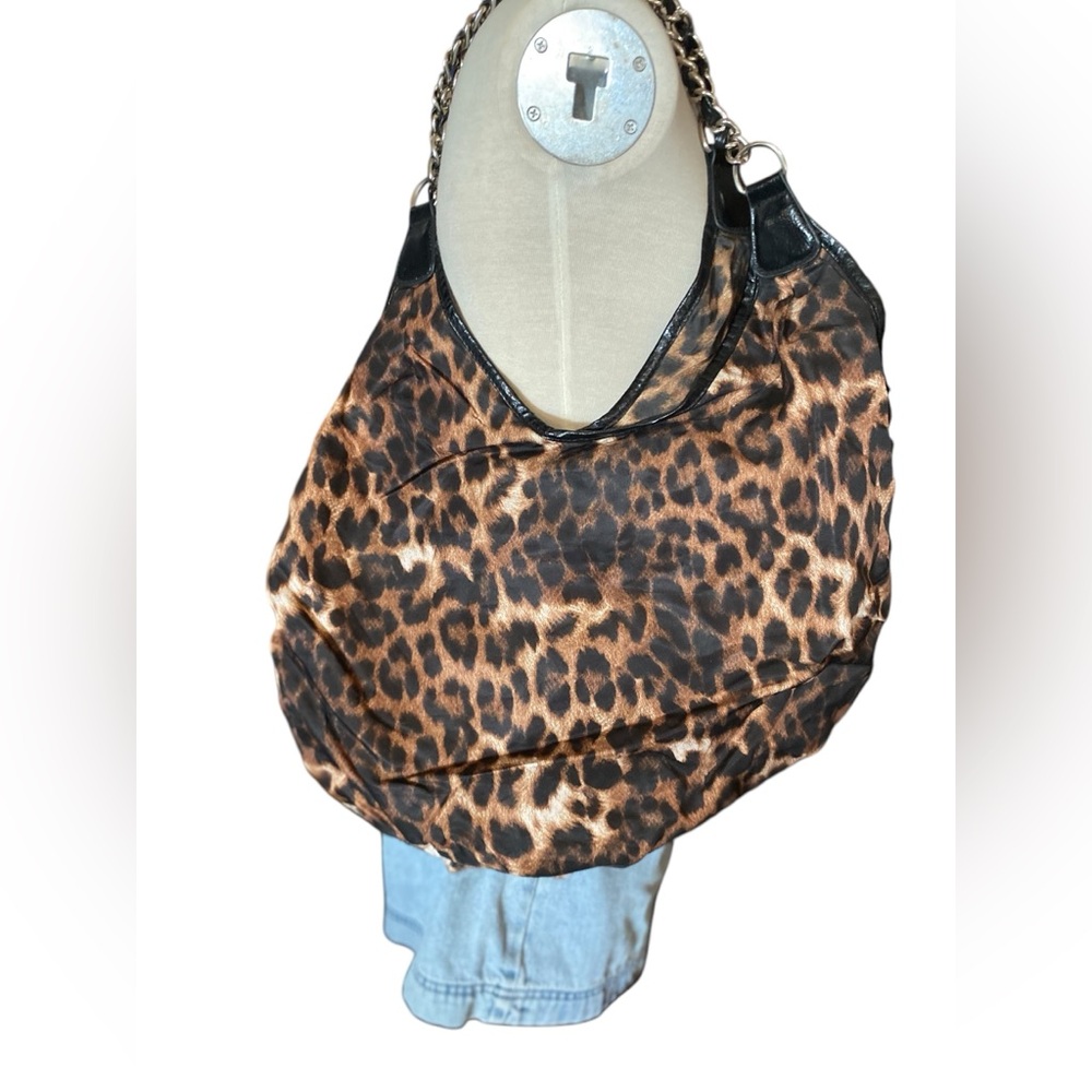 Leopard Print Women's tote XL y2k shoulder bag sequin’s side heavy chain straps - Picture 1 of 12